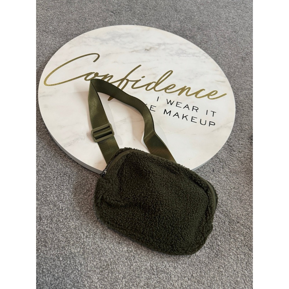 Olive Green Sherpa Fleece Belt Bag Crossbody Fanny Pack Purse